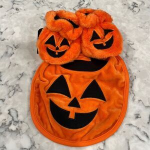 Pumpkin Baby Bib & Booties Set - Halloween Pumpkin Jack O' Lantern Fall Baby NWT